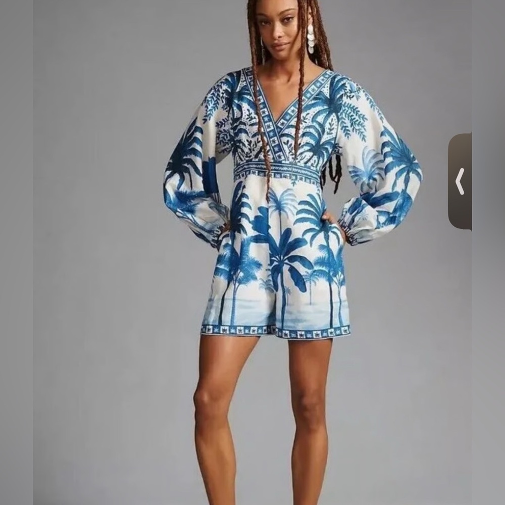 Farm Rio Long-Sleeve Printed Romper